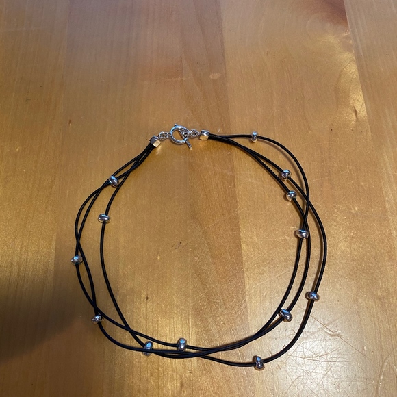 Jewelry - 3 strand black leather choker with silver balls